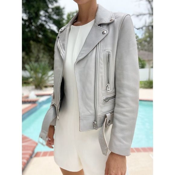 Acne Studios Jackets & Blazers - Acne Studios Lamb Leather Biker Moro Jacket in Light Grey